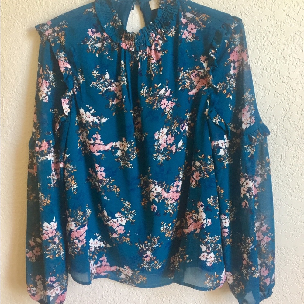High neck flower print blouse size small